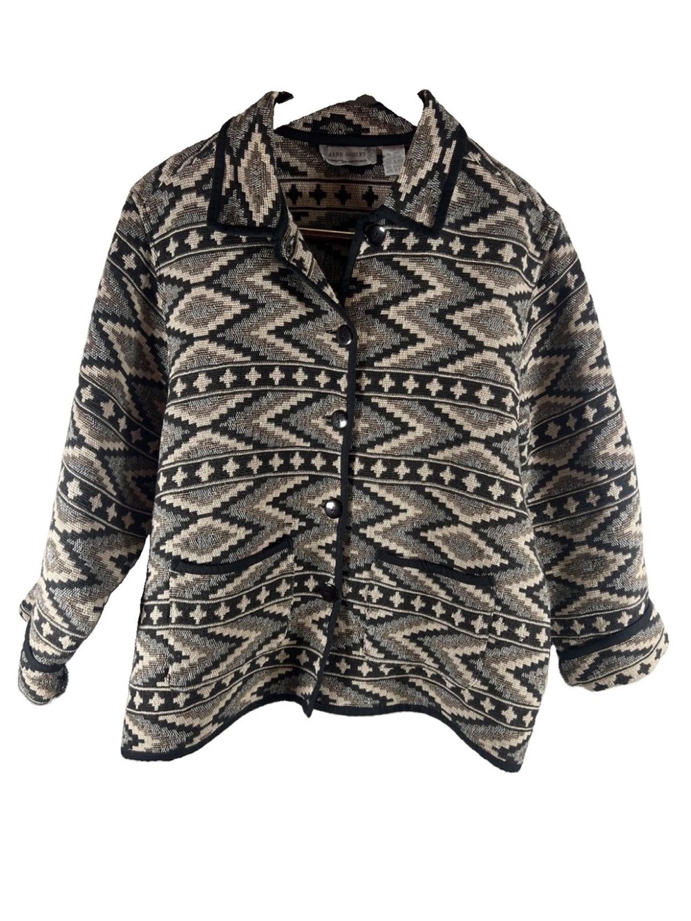 VINTAGE Jane Ashley Aztec Tapestry Jacket 2X  100% Cotton Southwestern